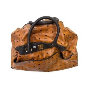 Vintage MCM Monogram Visetos Duffle Trolley Travel Bag Leather Cognac Orange